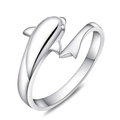 Gepolijste zilveren dolfijn open ring voor dames met verstelbare minimalistische band - Verstelbare Open Maat / Dolfijn Open Ring
