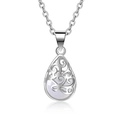 Elegante zilveren ketting met een holle filigraan waterdruppel hanger en maansteen - Witte Kattenoogsteen