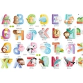 Pädagogisches Alphabet-Wandtattoo mit süßen handgemalten ABC-Tierillustrationen - A-Z Alphabet Tiere Stil