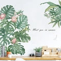 Stickers muraux tropicaux feuilles de monstera et fleurs de protea roses pour salon - Fleur Feuille Verte MEET