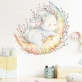 Wandsticker mit Aquarell-Hase auf Mondsichel für ein gemütliches Kinderzimmer-Ambiente - Hase auf dem Mond