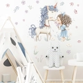 Cartoon unicorn and girl wall decals for kids room decoration in watercolor style - Unicorn and Girl (Star Draw)