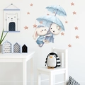 Cartoon wall stickers for kids room featuring a cute white rabbit and cat with a blue umbrella - Rabbit and Cat with Umbrella (Xingqing)
