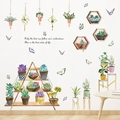 Nordic watercolor green plant wall decals with succulents and butterfly for home decor - HT94020 Green Potted Sticker