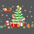 Pegatinas de árbol de Navidad con Papá Noel en trineo y simpáticos muñecos de nieve - 45x60cm