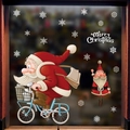 Weihnachtsaufkleber Fensterbilder mit Weihnachtsmann auf Fahrrad und Schneeflocken - SD-09
