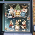 Watercolor Christmas window decals featuring reindeer and rabbits on glass surfaces - SD-13