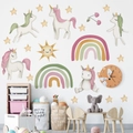 Regenbogen Einhorn Wandsticker mit Sternen und Sonne für Kinderzimmer Dekoration - Einhorn Regenbogen Set