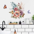Adesivi murali impermeabili con rose e farfalle ad acquerello per il bagno moderno - Stile Bouquet Floreale ad Acquerello (AM33002)