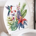 Stickers aquarelle flamant rose et hibiscus pour couvercles de toilettes blanches - Style Colibri et Fleurs (AM33011)