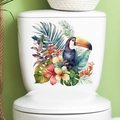 Sticker de toilette tropical avec toucan et feuilles de palmier au style aquarelle - Style Toucan et Fleurs (AM33012)