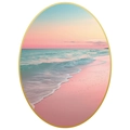 Oval wall decal featuring a sunset beach landscape with golden metallic frame - Oval Rainbow Beach Sunset / Medium (30x40)