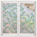 Detail of green leaf glass film with 3D prism texture for window privacy protection - Eucalyptus Leaves (Yueya05) / 45x110cm