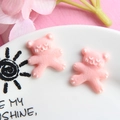 Detailed view of pink resin bear charms with matte texture on a white decorative plate - Pink Bear