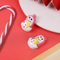 Detail view of two snowman resin accessories with pink hats for DIY Christmas phone cases - Snowman with Yellow Scarf