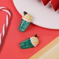 Macro view of green glitter resin cup charms with cream detail for DIY crafts - Cream Starlight Cup (Flat Base)