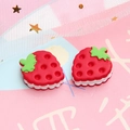 Macro view of strawberry resin cookie charm with layered cream detail for DIY crafts - Red / Large
