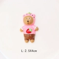 Close-up of a 2.5x4cm resin cartoon bear wearing a pink strawberry hoodie for DIY crafts - Strawberry Shirt Brown Pants
