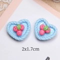 Mini blauwe hars hartbedels met roze roos en blad voor doe-het-zelf haaraccessoires - Hart Roos Stijl