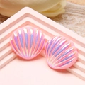 Pink iridescent resin scallop shells with pearl finish for DIY craft hairpins and shoe charms - Pink