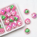 Cuentas de Navidad 16mm rosa perlado con relieve 3D de hombre de jengibre y árbol - 16 / Muñeco de Nieve Rojo Rosa Y Árbol de Navidad