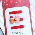 Dettaglio di fermagli per capelli rossi con motivi coniglio e fragola festivi - Pink Rabbit Style (3.7cm Straight Clip)