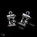 Macro detail of antique silver miniature mixer charms for DIY jewelry making with dimensions - Coffee Maker
