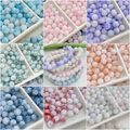 Mix of 8mm gradient ink glass beads with ice crackle pattern for DIY jewelry making - 100pcs Pack / Multicolor
