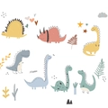 Hand-painted macaron cartoon dinosaur wall stickers with stars and clouds for kids rooms - Macaron Color