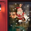 Christmas window decals featuring Santa on motorcycle with dinosaurs and snowflakes - SD2202