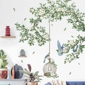 Stickers muraux de jardin avec fleurs blanches cage et oiseaux bleus sur mur blanc - 05 Zhuwu Cage à Oiseaux Fleur