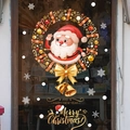 Stickers de fenêtre de Noël avec Père Noël, couronne fleurie et voeux de Noël - Style Couronne Père Noël (SDJ2301) / Moyen