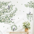 Adesivo murale con foglie verdi, fiori bianchi e uccelli per la decorazione della casa - 04 Vandai Uccello Botanico
