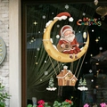 Stickers de Noël pour fenêtres avec Père Noël en montgolfière et cabane enneigée - Style Père Noël Ballon à Air Chaud Lune (SDJ2313) / Moyen