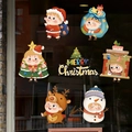 Stickers de Noël électrostatiques avec Père Noël et renne pour décoration de vitrines - Style Personnages de Noël Dessin Animé Chibi (SDJ2315) / Moyen