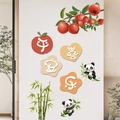 Detail of waterproof wall stickers featuring pandas, bamboo, and apple motifs with Chinese text - Peace and Joy Style (KSXN-50)