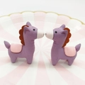 Close-up of two miniature purple cartoon pony resin figures for DIY phone cases and crafts - Purple