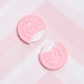 Pink resin sandwich cookie charms for DIY craft accessories and phone case decor - Bitten Cookie Pink