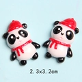 Cute resin panda figurines with red hats for DIY phone cases and hair accessories - Red Hat