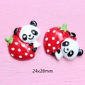 Detail view showing 24x28mm resin panda and strawberry DIY craft cabochons - Panda With Red Strawberry