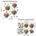 Detail of floral hanging basket and butterfly wall stickers with 90x90cm size specs - Flower Basket Butterfly Style 3 (KSA141)