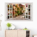 3D Mediterrane bloemenstraat nep venster muursticker voor woonkamer decoratie - Uitzicht op Bloemenstraat