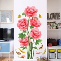 Vertical wall decal set featuring 3D pink peonies, yellow butterflies and colorful koi fish - Rose Koi Fish (GS7166)