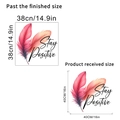 Detail showing dimensions of feather wall sticker with Stay Positive motivational quote - Gradient Feather Style (KSC34A)
