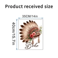 Detailed dimension guide for Boho feather wall sticker showing 35cm by 40cm sizing - Boho Headdress Style (KSC34D)