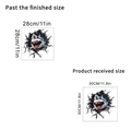 Detailed view of 3D shark wall sticker dimensions showing applied and received sizes - Style KSC52E