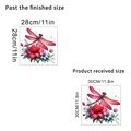 Détail du sticker mural libellule et fleurs avec dimensions indiquées en cm et pouces - Style Libellule Rouge Pivoine (KSC77A) / 30x30cm