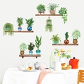 Detailed view of hand-painted watercolor green plant wall stickers on a clean white wall - Chlorophytum Green Plant (KSR-27)