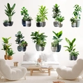 Detailed close-up showing various 3D green plant wall stickers for modern home decor - Set Of 10 Potted Plants (KSXN-106L)