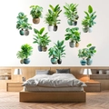 Detail of 3D tropical potted plant wall stickers in a modern minimalist bedroom setting - Set Of 10 Potted Plants (KSXN-110L)